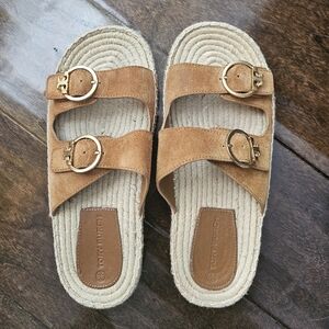 Tory Burch Selby Espadrille Slide Sandal Rhum Tan Like New Size 9